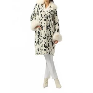 NEW JOSEPH RIBKOFF animal print faux fur coat in winter white/black